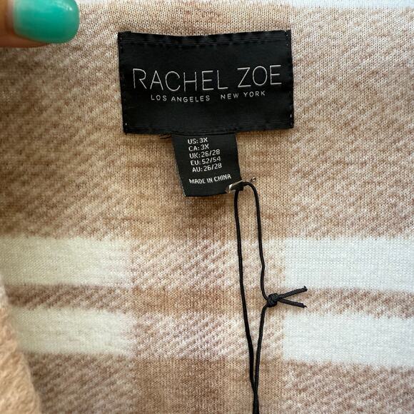 Rachel Zoe Brown Cream Plaid Print Peacoat Single Button Wool Blend 3X NWT - Picture 4 of 9